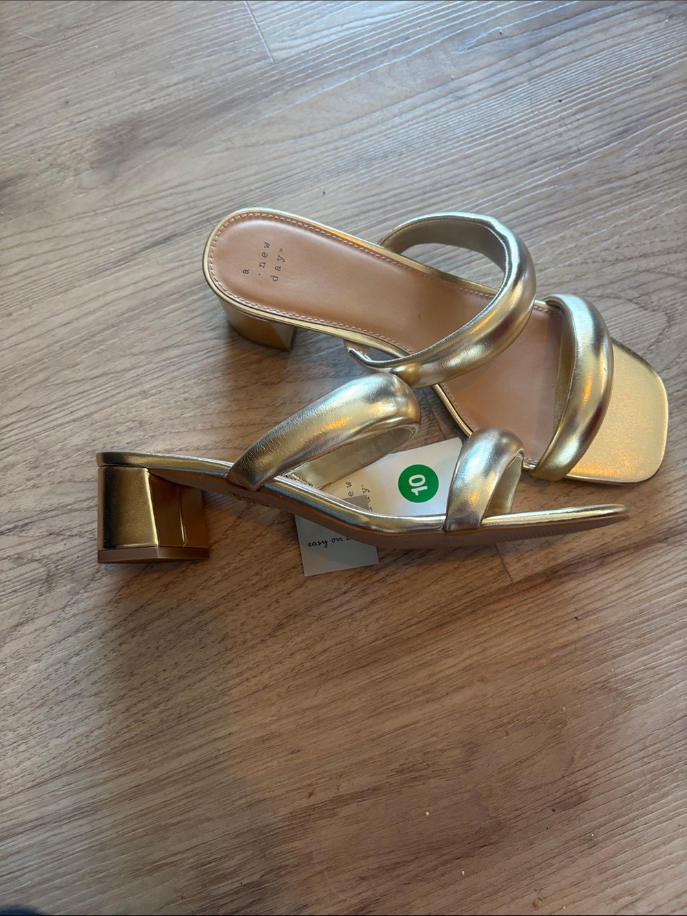 a new day Metallic Gold Padded Double-Strap Slide Sandals size 10 - Picture 5 of 8